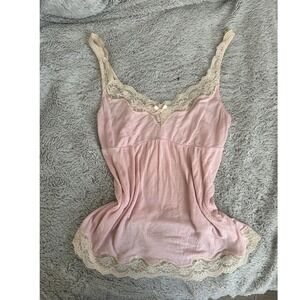 Eberjey Pink Lace Trim‎ Babydoll Camisole Top Empire Waist Layer Y2K Angelcore